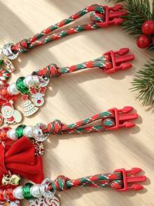 Kalung Anjing Natal, Desain Anyaman Buatan Tangan yang Dapat Diatur, dengan Liontin Pohon Natal dan Santa Claus, Hadiah Natal untuk Hewan Peliharaan, Cocok untuk Anjing dan Kucing Kecil - MultiWarna - View 8