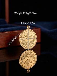 1Pc Vintage Gold Ottoman Pattern Coin Pendant, Large DIY Jewelry Charm For Kaftan Outfit (Slight Color Variation Due To Shooting Angle & Light) - Gold - View 6