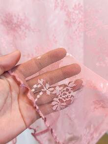 女款半高領蕾絲疊穿內搭上衣，2025春夏秋新款透視網紗打底衫，長袖薄紗 - 淺粉色 - 查看 4