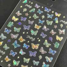 50pcs Colorful Holographic Butterfly Nail Stickers, Fresh Iridescent Star Small Pattern, Self-Adhesive DIY Nail Art Decoration Stickers, Handmade Scrapbook Decorative Stickers - A - View 5