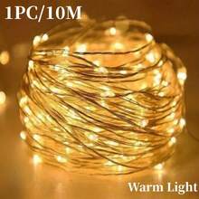 1pc 10/20/30/50/100 Lights 1/2/3/5/10m Fairy Tale Lights, Fairy String Lights, Copper Wire Led String Lights, Halloween Pumpkin Decor Lights,Christmas Tree Decoration Suitable For Holiday,Wedding,Party Decoration Copper Wire Light String,Wreath Decor - Yellow - View 15