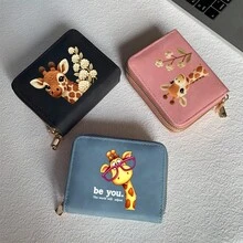 Giraffe Phone Print Card Holder, Lightweight Fashionable Women's Wallet, Suitable For Daily Use, Double Zipper Mini Wallet/Coin Purse/Card Holder - Multicolor - View 4