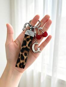 26 Alphabet Letter Keychain Pendant Creative Leopard Print PU Rope Key Strap, Cherry Charm, Car Keychain Pendant, Bag Charm Accessory, Key Decoration Accessory, 26 Letters To Choose From, Meaningful Gift For Family And Friends On Holidays - Brown - View 32