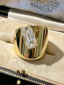 Creative Wide Band Luxury 18K Gold Plated Geometric Zirconia Ring For Women, Minimalist Fashion Ring For Evening Party - Gold - View 1