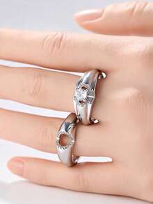 Gmzalx Bright Color Synthetic Zirconia Couple Ring Set, Minimalist Elegant Rings, Romantic Gift For Date Anniversary - Silver - View 7
