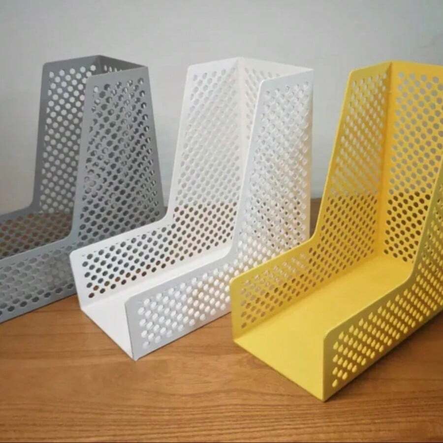 PLA Material Vertical File Holder Desktop Document Storage Box Office Stationery A4 File Organizer - Yellow - View 1