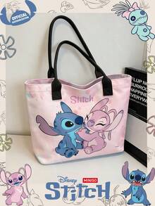 Miniso Disney Stitch & Angel 粉色紮染帆布托特包，休閒手提肩背包，適合日常使用 - 黑色 - 查看 4