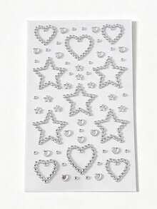 1pc Autumn New White & Pink Large/Small Star & Heart Rhinestone Diamond Face Stickers, Y2K European & American Hot Girl DIY Face Decoration, Self-Adhesive Stickers For Face Sticker Shop - Multicolor - View 7