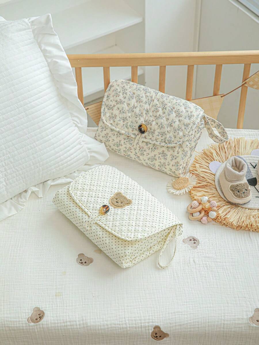 Quilted Baby Changing Pad, Floral Diaper Changing Mat Travel Changing Clutch For New Born Boys And Girls, Baby Essential - Multicolor - View 1