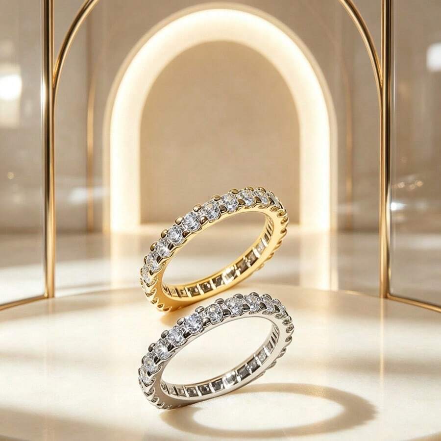 Wish New Starry Sky Women's Ring, Full Circle Pave Simulated Zirconia Band, Luxury Fashion Stackable Ring - Multicolor - View 1