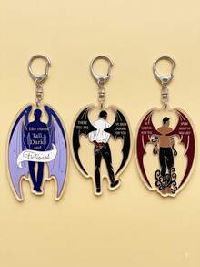 1pc/3pcs Bookish FantasyRomance RhysandAesthetic AcrylicKeychains, Popular Fantasy Romance Novel Bat Wings And Quote Art Series Powerful Quote Alien Pattern Pendant, Backpack And Car Key Accessory, ACOTAR Book Fan, Fantasy Novel Enthusiast And Fan Gift - Multicolor - View 6