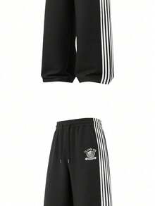 Men's Spring/Autumn Striped Drawstring Waist Pocket Casual Straight Leg Pants - Black - View 4