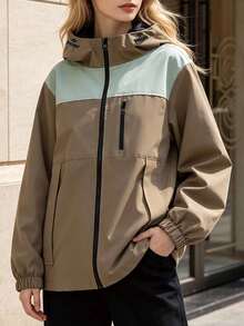 Women's Spring/Autumn Windproof Hooded Jacket Plus Size - Green - View 1