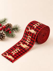Julband i linne, flera tryckta mönster tillgängliga, röd- och svartrutig textur. Dekorativt julband för DIY, används för julgransinslagning, presentförpackning, kransdekoration och juldisplay i fönster. Julfestartikel, julpresentbuntning, handgjort dekorationsmaterial för att skapa en varm julstämning, lämpligt för juldekoration i hem och butik. - Flerfärgad - Visa 9