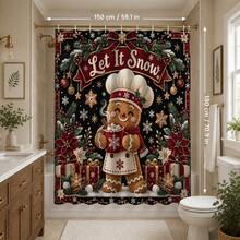 1pc/4pcs Chef Gingerbread Man Pattern Multi-Function Bathroom Decor Shower Curtain Set, Free 12 Hooks, Premium Holiday Atmosphere, Bathroom Mat, U-Shaped Floor Mat And Round Toilet Lid Cover, Suitable For All Occasions Decoration, Bathroom Set - Chef Gingerbread Man - View 12