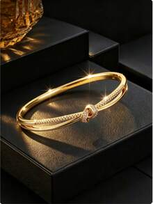1pc Knot Double Bar Decorative Element Bracelet, Dual-Tone, Daily Commute Gift, Women's Decorative Wristband Accessory - Bracelet - View 4