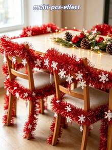 1pc Christmas Red Snowflake Sequin Tassel Decorative Garland With Metallic Foil, Bendable And Shapeable, Suitable For Stair Railings, Christmas Trees And More, Ideal For Thanksgiving, Christmas And Halloween Holiday Decorations - Multicolor - View 6