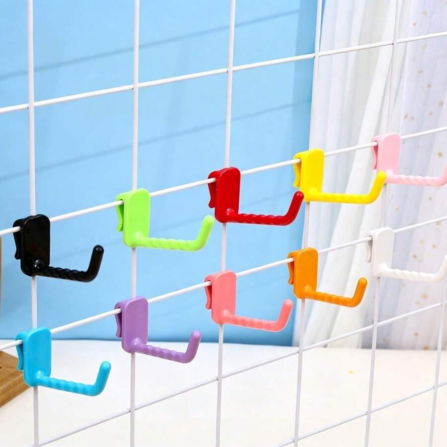 10pcs Plastic Mesh Hooks, Wire Rack Hooks, No-Drill Wall Mount, Modern Minimalist Storage Organizer - Multicolor - View 1