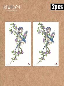Temporary Tattoo Stickers,2Pcs Waterproof Fake Tattoos,Colorful Cobra & Swallow Bird With Floral Branch Pattern,Body Art Semi Permanent Tattoos For Chest Rib Women Party Decor - Multicolor - View 7