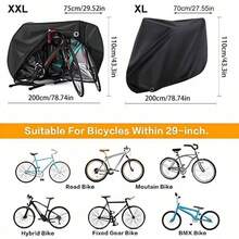 Outdoor Waterproof Bicycle Cover, Fits 1 Or 2 Bicycles, All-Weather Protection (Sun/Rain/Dust/Wind/UV Protection), With Lock Hole And Storage Bag, Suitable For Mountain Bikes/Road Bikes/Electric Bikes/Heavy-Duty Bicycles - Black - View 7