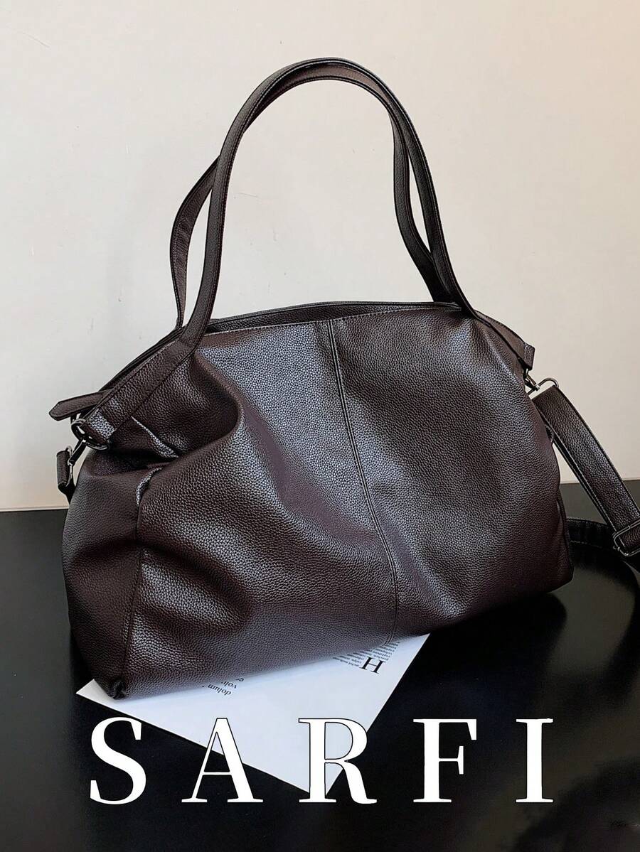 Minimalist Style Coffee Colored PU Material Women's Tote Bag, Versatile Large Capacity Storage Adjustable Shoulder Strap Shoulder Bag/Crossbody Bag - Coffee Brown - View 1