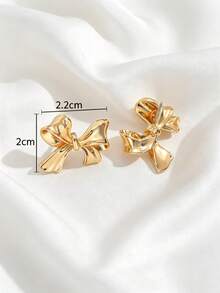 1 Pair European And American Minimalist Bow Earrings For Women, Suitable For Wedding, Ball And Party - Gold - View 6