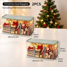 2pcs Clear PVC Christmas Storage Bag With Reinforced Handles Zipper Holiday Decor Organizer For Xmas Lights Wrapping Paper Party Tableware Ornaments Travel Festive Supplies Storage Container - Multicolor - View 13