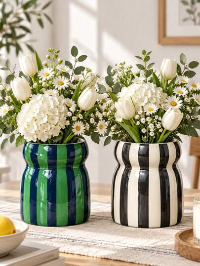 1pc Minimalist Ins Style Striped Curved Planter, Multi-Functional Desktop Storage Box Suitable For Succulents, Makeup Brushes, Stationery