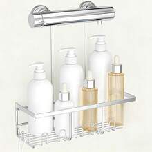 Silver Hanging Shower Caddy No-Drill, Practical Bathroom Shelf For Shower Essentials - 1 Pc - View 2
