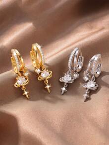 2pcs/Set Sweet & Cool Style Women's Earrings, Suitable For Daily Wear, Commute, Dating, Party And Gift - Planet - View 4