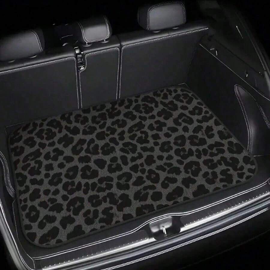 1pc Animal Leopard Print Black & Brown Non-Slip Trunk Mat, Dust-Proof & Wear-Resistant, Suitable For All Car Models - A - View 1
