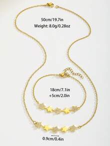 2pcs/Set Gold Tone Rhinestone Five Point Star Necklace Bracelet Set Cute Sparkly Kids Jewelry For Girls Daily Party School Birthday Gift - Gold - View 5
