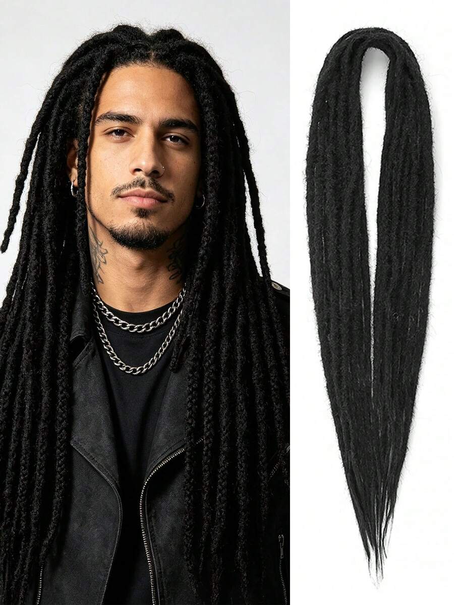 10pcs/Pack Men's Long Crochet Braids, Multiple Colors Available, Halloween Carnival Festival Crochet Hair Accessories, Fluffy Volume-Adding Pre-Made Crochet Dreadlocks, Easy To Wear, Create Personalized Hairstyle, Reusable - Multicolor - View 1