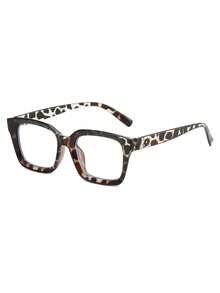 1 Pair Women's Square Leopard Print Full Frame Glasses, Campus Style, Flattering Face Shape, Suitable For Daily, Office, Watching TV, Gaming And Phone Decoration - Clear - View 2