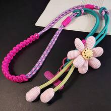 1PC Floral 2-Strand 3-In-1 Braided Crossbody Phone Lanyard, Adjustable Floral Braided Phone Strap, Dual-Use Crossbody Bag And Wrist Strap, Colorful Durable Nylon, Suitable For All Phones, Perfect For Outdoor Activities, Phone Lanyard With Metal Buckle, Random Color - Tassel Flower Woven Lanyard - View 4
