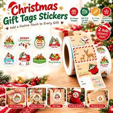 2 Rolls 1000 Pcs Christmas Gift Tags Stickers, Merry Christmas To‑From Self Adhesive Present Labels, 12 Festive Designs Xmas Name Stickers For Gift Wrapping, Stocking Stuffers, Holiday Treat Jars, Gift Bags - 1 Roll Each for 2 Styles - View 1