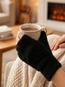 Women's Autumn/Winter Versatile Thermal Lined Warm Half-Finger Gloves, Suitable For Office, Study, Writing, Driving, Cycling, Open-Finger Design For Flexible Operation | Suitable For Halloween, Thanksgiving, Christmas - Multicolor - View 3