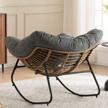 Oversized Egg Rocking Chair, Wicker Rattan Patio Lounge Chair With Thick Cushion, Egg-Shaped Rocker For Balcony, Porch, Garden & Bedroom - Grey - View 2