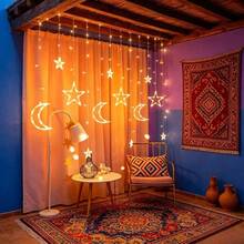 Solar LED Curtain Night Light - Warm Light, Star And Moon Pattern, USB Powered. Perfect For Wall Decor, Bedrooms, New Year, Christmas And Halloween Parties. Smart Festive Lighting That Can Turn Any Room Into A Starry Wonderland - Solar Powered Star and Moon Curtain Lights - View 7