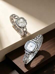 Women's Quartz Watch Square Dial Stainless Steel Band Fashion Business Casual Style Suitable For Christmas, Father's Day Gift - Silver - View 6