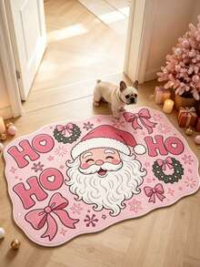 1pc Pink Santa Claus Pattern Decorative Rug, Living Room Carpet, Bedside Plush Rug, Autumn/Winter Carpet, Thick Rug, Large Living Room Carpet, Bedroom Carpet, Living Room Home Decor, Outdoor Rug, Washable Carpet - Multicolor - View 1