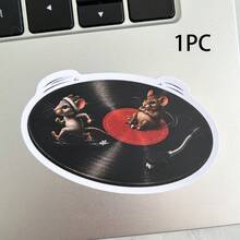 1PC/2PCS 3 Inch Funny Mice Vinyl Record Stickers, Quirky Mouse Music Decal, Retro Record Player Inspired Sticker For Laptop, Water Bottle, Notebook, Phone Case & Luggage Decoration - Funny - View 8
