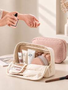 Standing Open Flat Makeup Bag Small Travel Water-Resistant Cosmetic Storage Bag With Separate Brush Pouch - View 4