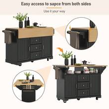 Kitchen Island, Cabinet, Sideboard 120 X 40 (80) X 95, Extendable Kitchen Trolley With Casters, Extendable On Both Sides, With Towel Rail And Spice Rack, Two, Three Drawers, Black/White - Black + MDF - View 7