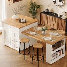 Extendable Kitchen Island (120-184) With Drawers And Casters, Mobile Kitchen Island With Wood-Look Tabletop, Versatile Counter Island Kitchen, Dining Room & Bar Counter, White/Black - White + MDF - View 7
