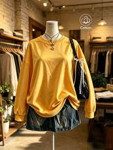 Fall 2026 Women's Custom Oversized Golden King Color Crew Neck Pullover Sweatshirt,Letter Graphic Print, Streetwear, Y2K Style - Jinwang - View 5