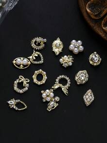 Autumn New Arrival 30PCS Gold Alloy Nail Charms, Mixed 3D Bow Heart Pearl Rabbit Flower Rhinestone Nail Art Decorations, Luxury Metal Nail Studs For DIY Manicure - Multicolor - View 8