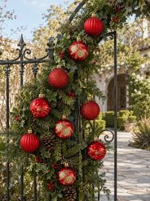 9pcs Red & Gold Christmas Ball Decoration Set, Including Matte, Glitter, Shiny & Textured Styles, Suitable For Outdoor Christmas Tree, Garden, Yard, Porch, Front Door Wreath, Garland, Holiday Party, Wedding, New Year & Winter Home Decor - Red - View 3