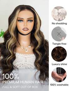 Tinashe Balayage 挑染棕色 6x5 蕾絲封口假髮，雙層抽髮大波浪，100% 真人髮，無膠透明蕾絲假髮，穿戴即用，免膠，預剪預漂髮結，耳到耳形，自然黑，沙龍品質，適合初學者 - S2/30/27 - 查看 6