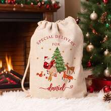 Personalized Santa Sack, Christmas Present Bag, Christmas Toy Sack, Christmas Eve Box,First Christmas Gift Stockings - White - View 3